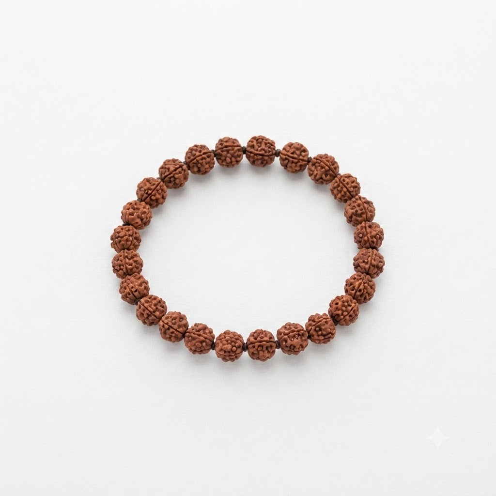 Natural Rudraksha Bead Bracelet – Sacred Elastic Wrist Mala for Meditation & Healing