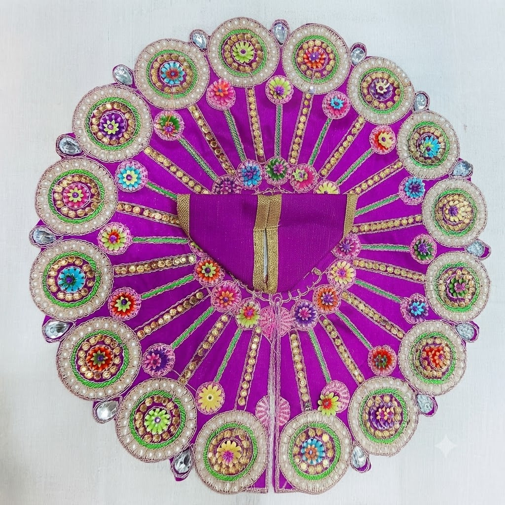 Handcrafted Braj Shringar Purple Gopal Poshak with Round Shiny Embellished Border