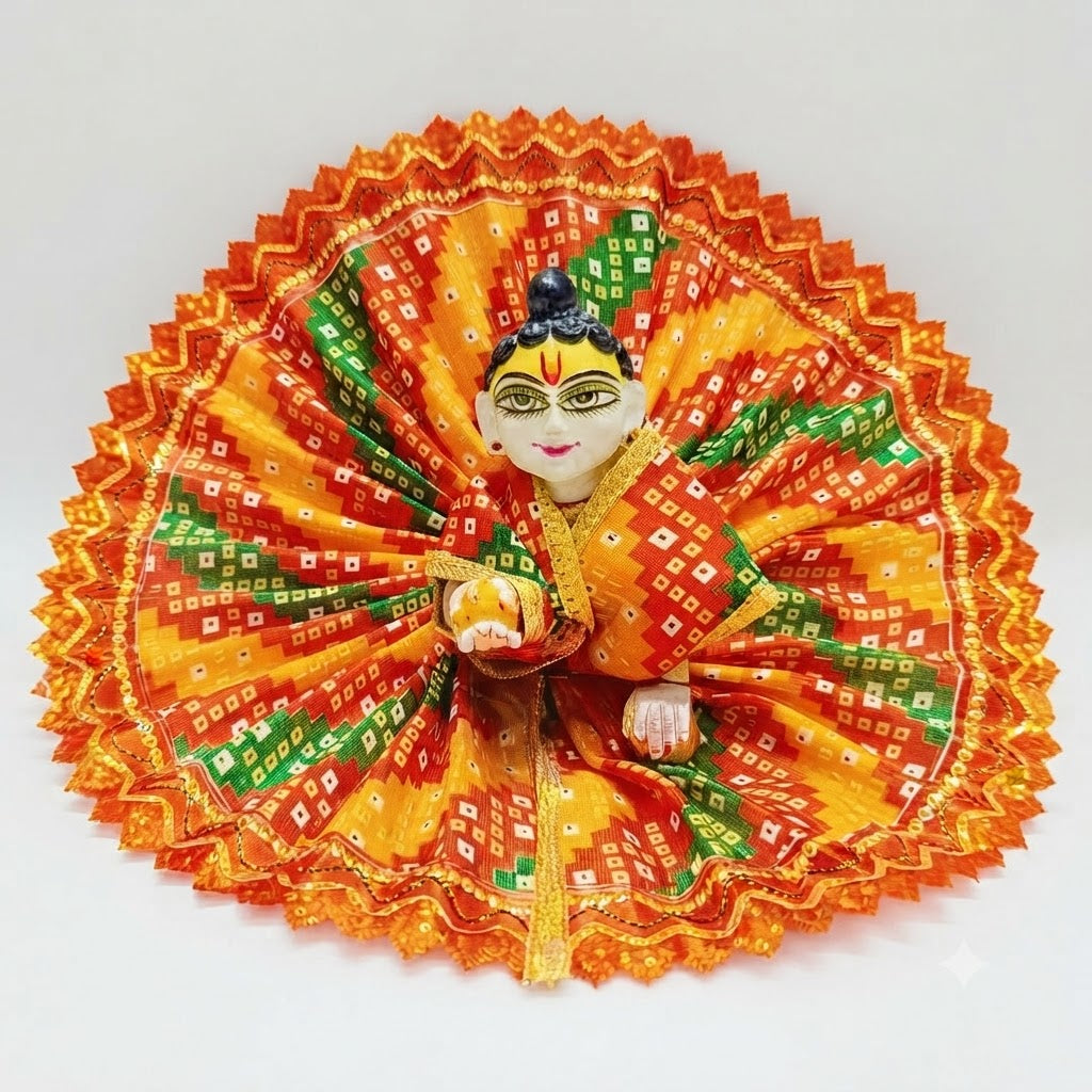 Handcrafted Bandhani Utsav Poshak (Kesari Orange) for Laddu Gopal