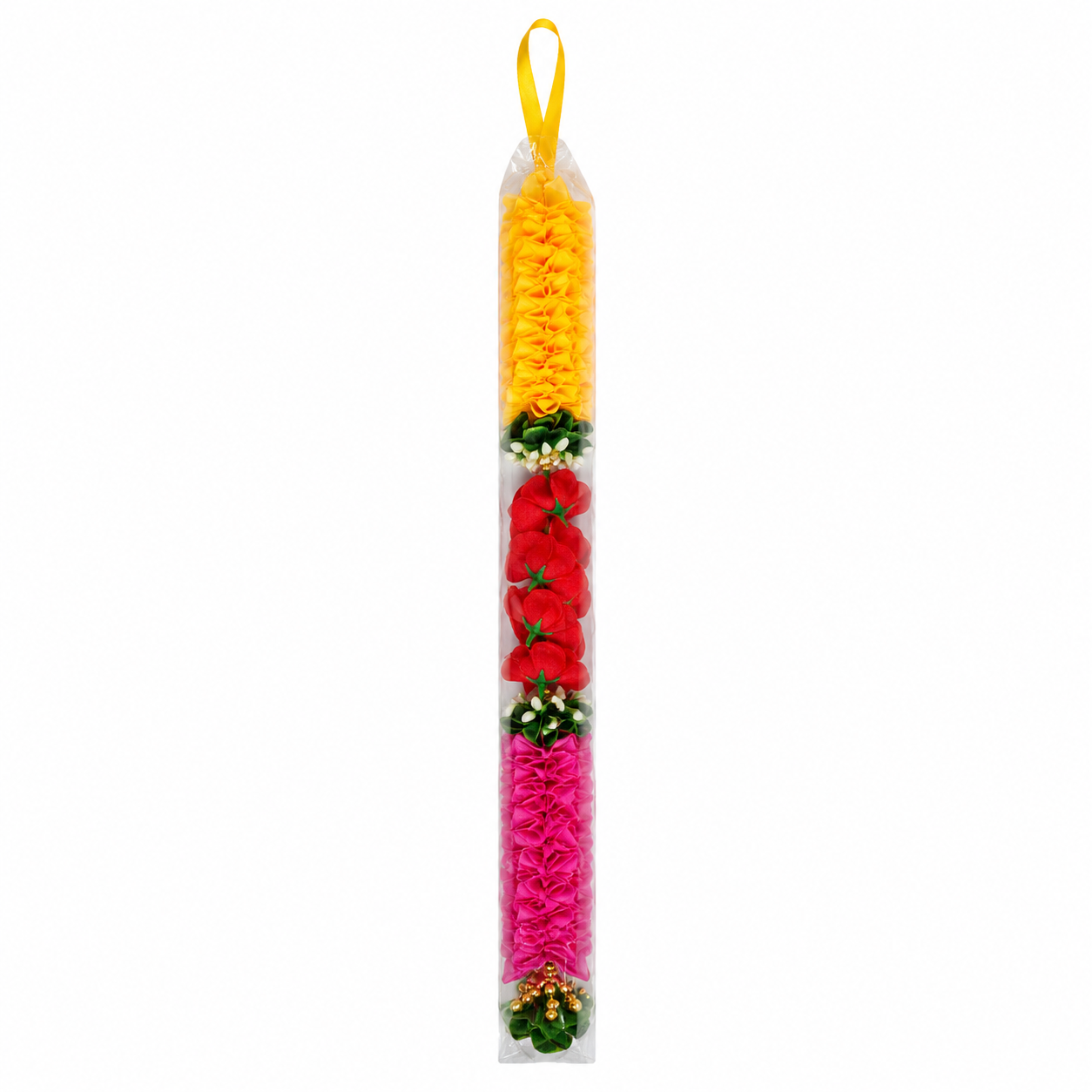 Orange, Red & Pink Decorative Flower Mala with White Floral Accents for Home, Pooja & Festive Décor