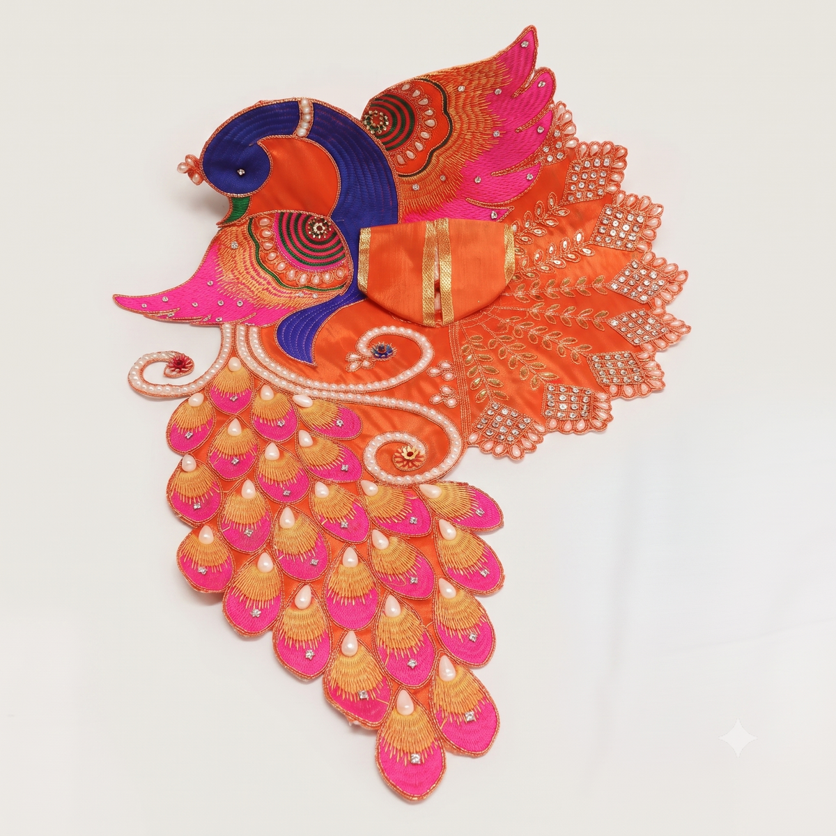 Mayur Leela Designer Poshak Kesari Orange (Orange) – Peacock Theme Laddu Gopal Dress