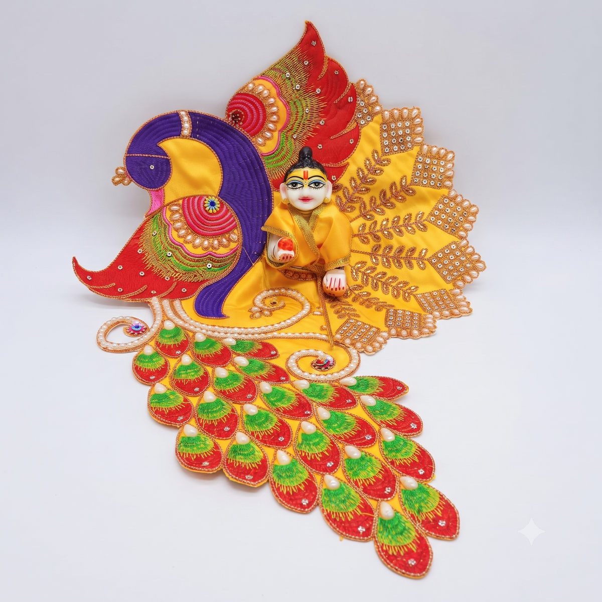 Mayur Leela Designer Poshak Royal Basanti (Yellow) – Peacock Theme Laddu Gopal Dress