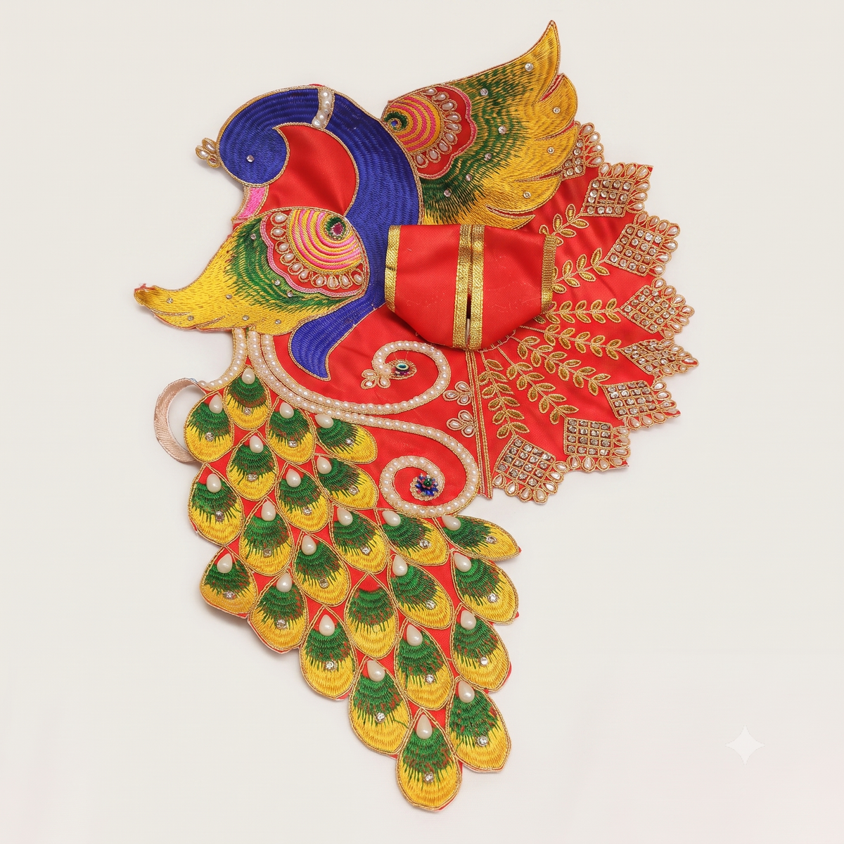Mayur Leela Designer Poshak Vrindhavan Red – Peacock Theme Laddu Gopal Dress