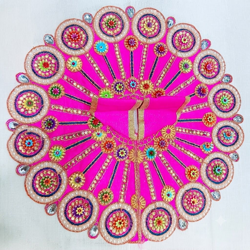 Handcrafted Braj Shringar Pink Gopal Poshak with Round Shiny Embellished Border