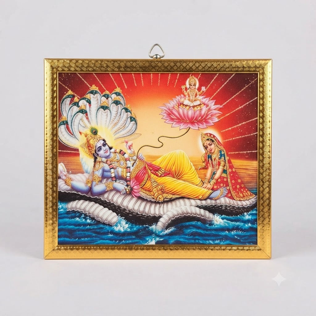 Divine Lord Vishnu & Goddess Lakshmi Sheshashayi – Auspicious Wall Art for Home Mandir & Puja
