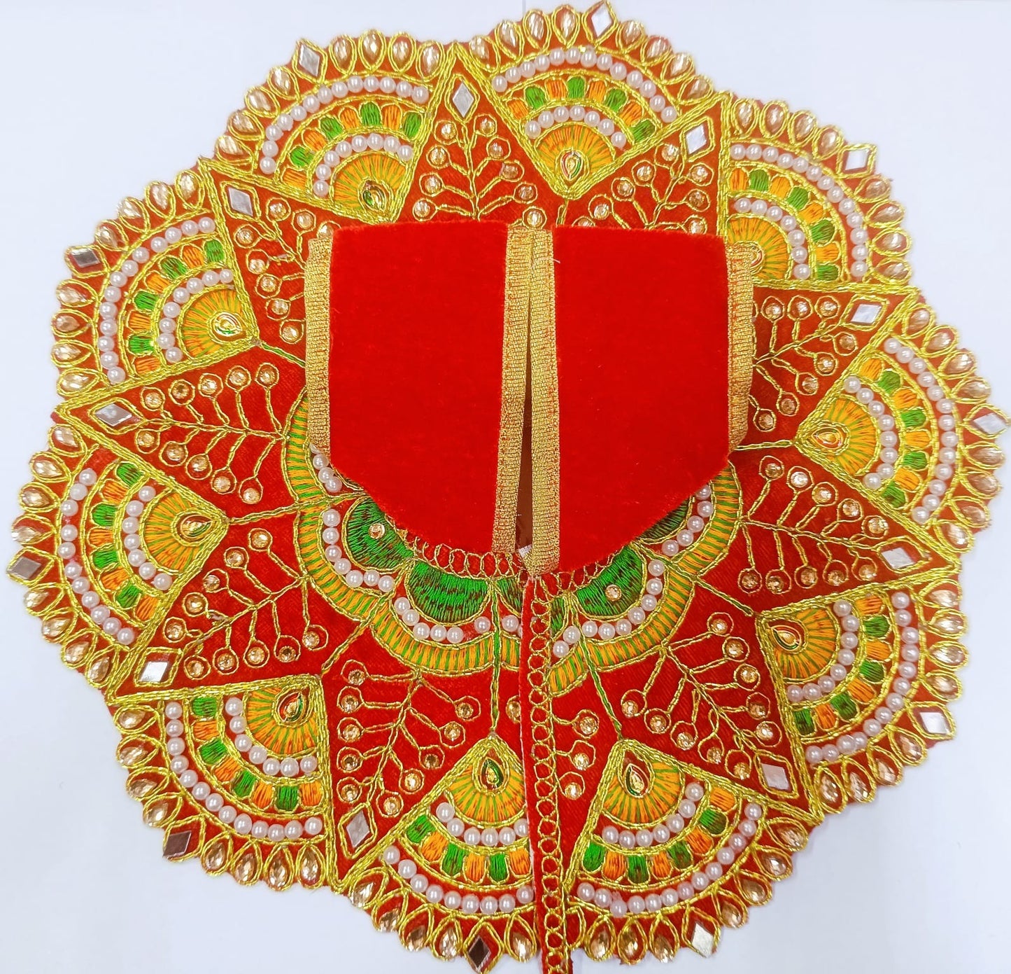 Vrindavan Red Pearl Embroidered Shringar Poshak