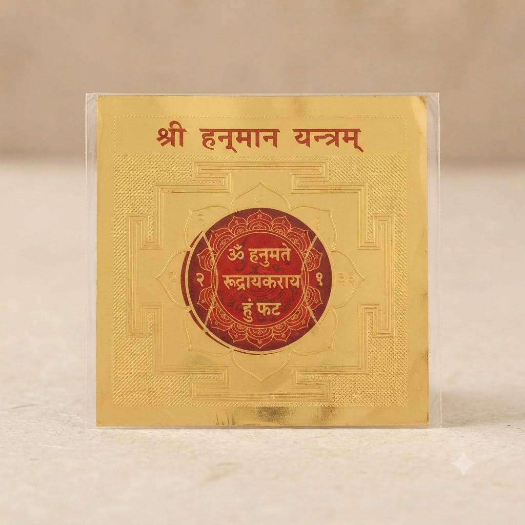 Sacred Shri Hanuman Yantra – Brass-Plated Protective Yantra Plate for Home Temple & Puja