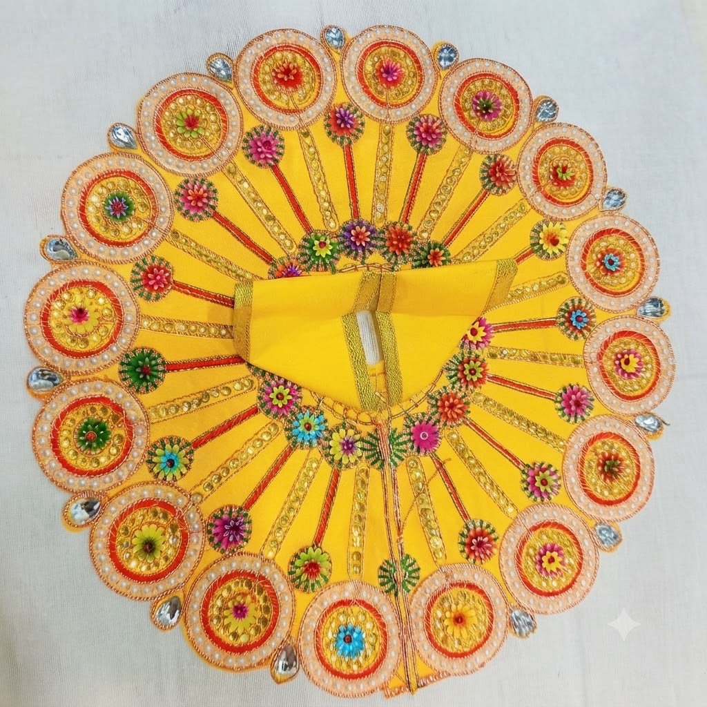 Handcrafted Braj Shringar Yellow Gopal Poshak with Round Shiny Embellished Border