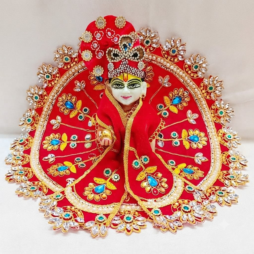 Pushpanjali Poshak Vrindhavan Red for Laddu Gopal (without pagri)