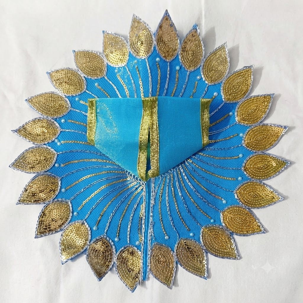 Swarna Patrika Poshak Peacock Blue for Laddu Gopal