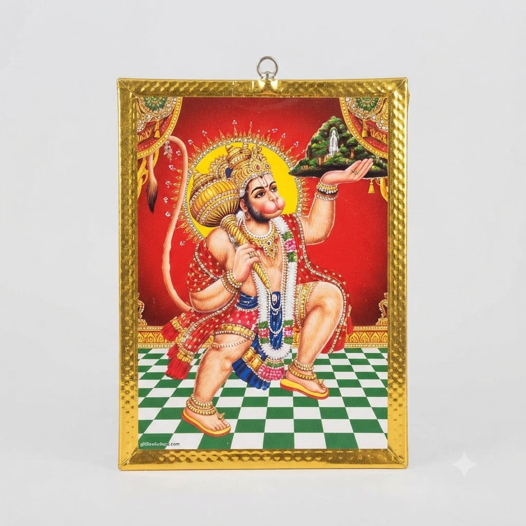 Divine Lord Hanuman Carrying Sanjeevani Mountain – Auspicious Wall Art for Home Mandir & Protection