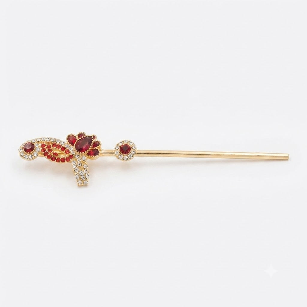 Handcrafted 4-Inch Red Stone-Embellished Gopal Ji Bansuri (Decorative Flute)
