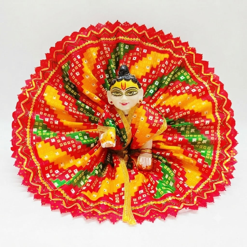 Bandhani Utsav Poshak Vrindhavan Red for Laddu Gopal