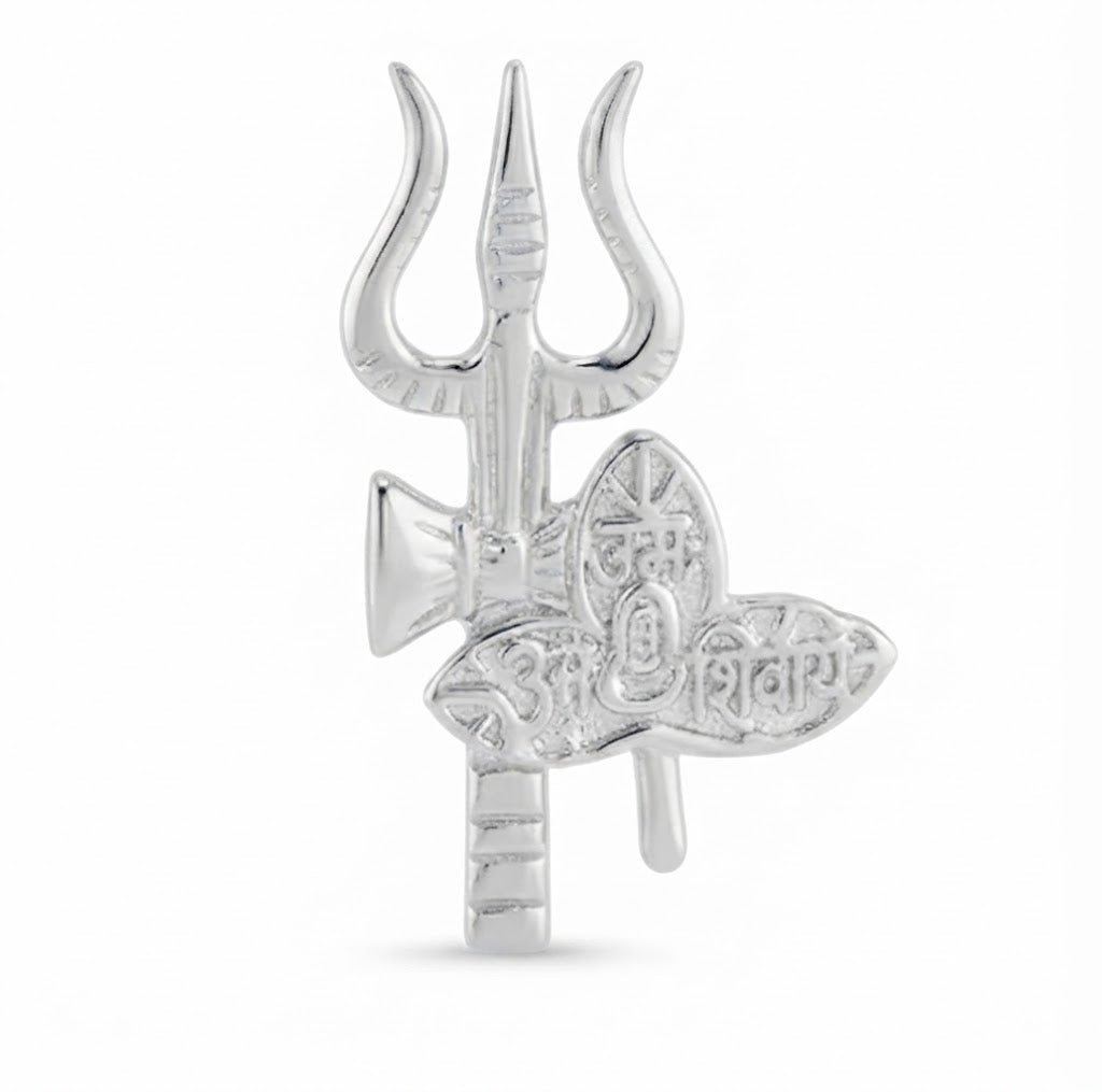 Silver Plated Trishul with Damru and Bel Patra Pendant / Showpiece