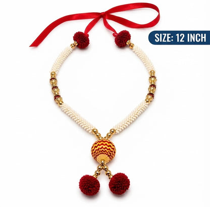 White Beaded Decorative Mala with Designer Centerpiece  for Home & Pooja Décor (12inch)