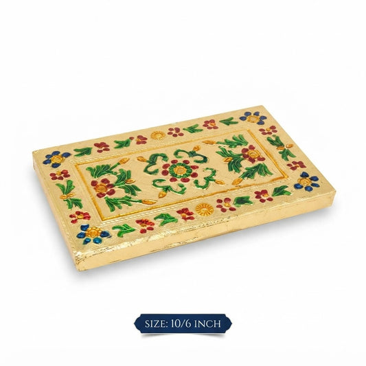 Decorative Laddu Gopal Wooden Choki (10x6 Inch) – Handcrafted Gold-Finished Pooja Stool for Deities