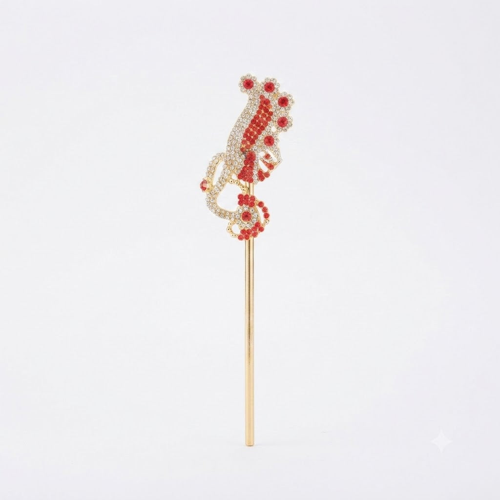 Handcrafted 6-Inch Red Stone-Embellished Gopal Ji Bansuri (Decorative Flute)