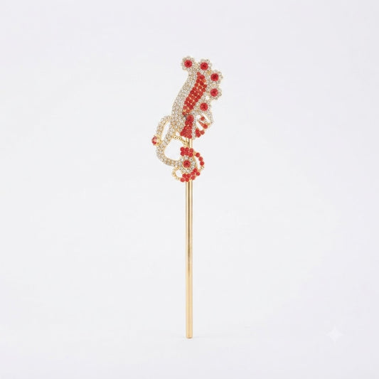 Handcrafted 6-Inch Red Stone-Embellished Gopal Ji Bansuri (Decorative Flute)
