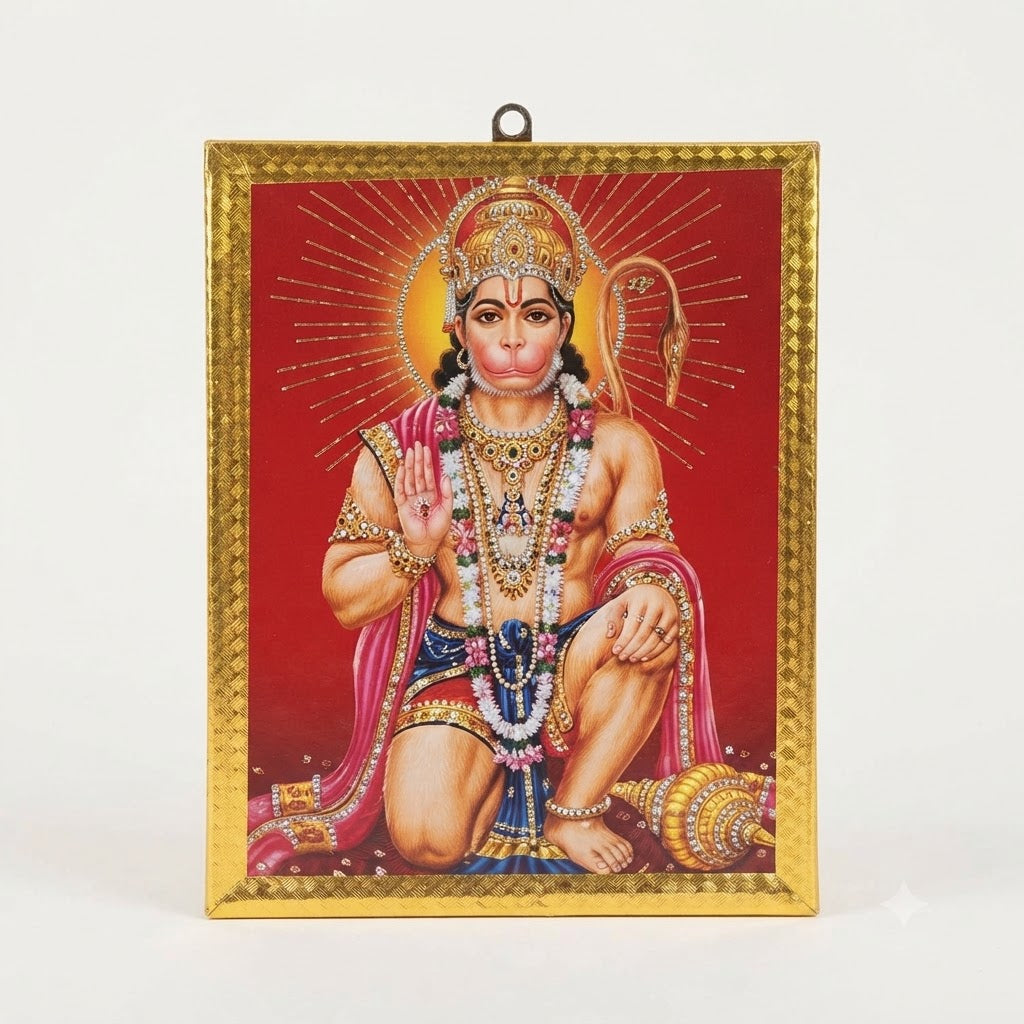 Lord Hanuman Wall Frame – Divine Bajrang Bali Photo Frame with Golden Aura for Home Temple