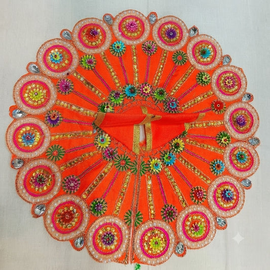 Handcrafted Braj Shringar Orange Gopal Poshak with Round Shiny Embellished Border