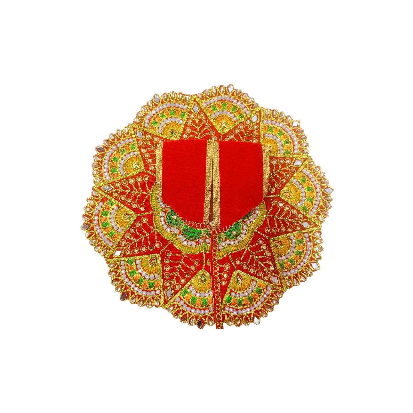 Vrindavan Red Pearl Embroidered Shringar Poshak