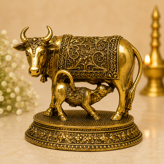 Brass Gaay Mata Idol – Cow & Calf Decorative Statue