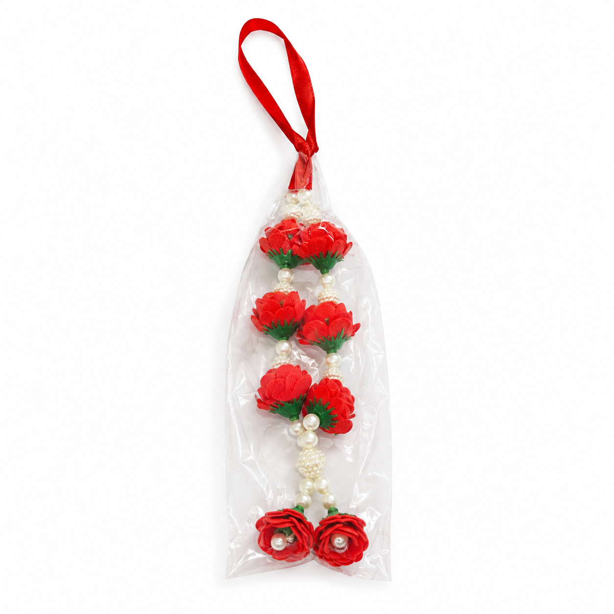 Red Flower Decorative Hanging Mala with Pearl Beads