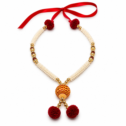 White Beaded Decorative Mala with Designer Centerpiece  for Home & Pooja Décor