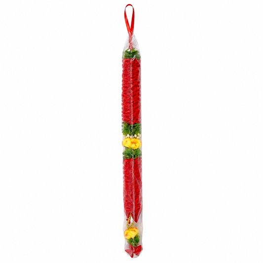 Red Decorative Flower Mala with Yellow Rose Accents for Home, Pooja & Festive Décor