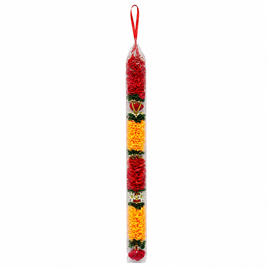 Red & Yellow Decorative Flower Mala with White Floral Accents for Home & Pooja Décor
