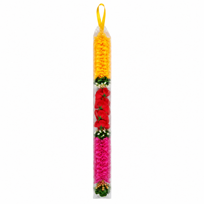 Orange, Red & Pink Decorative Flower Mala with White Floral Accents for Home, Pooja & Festive Décor (13inch)