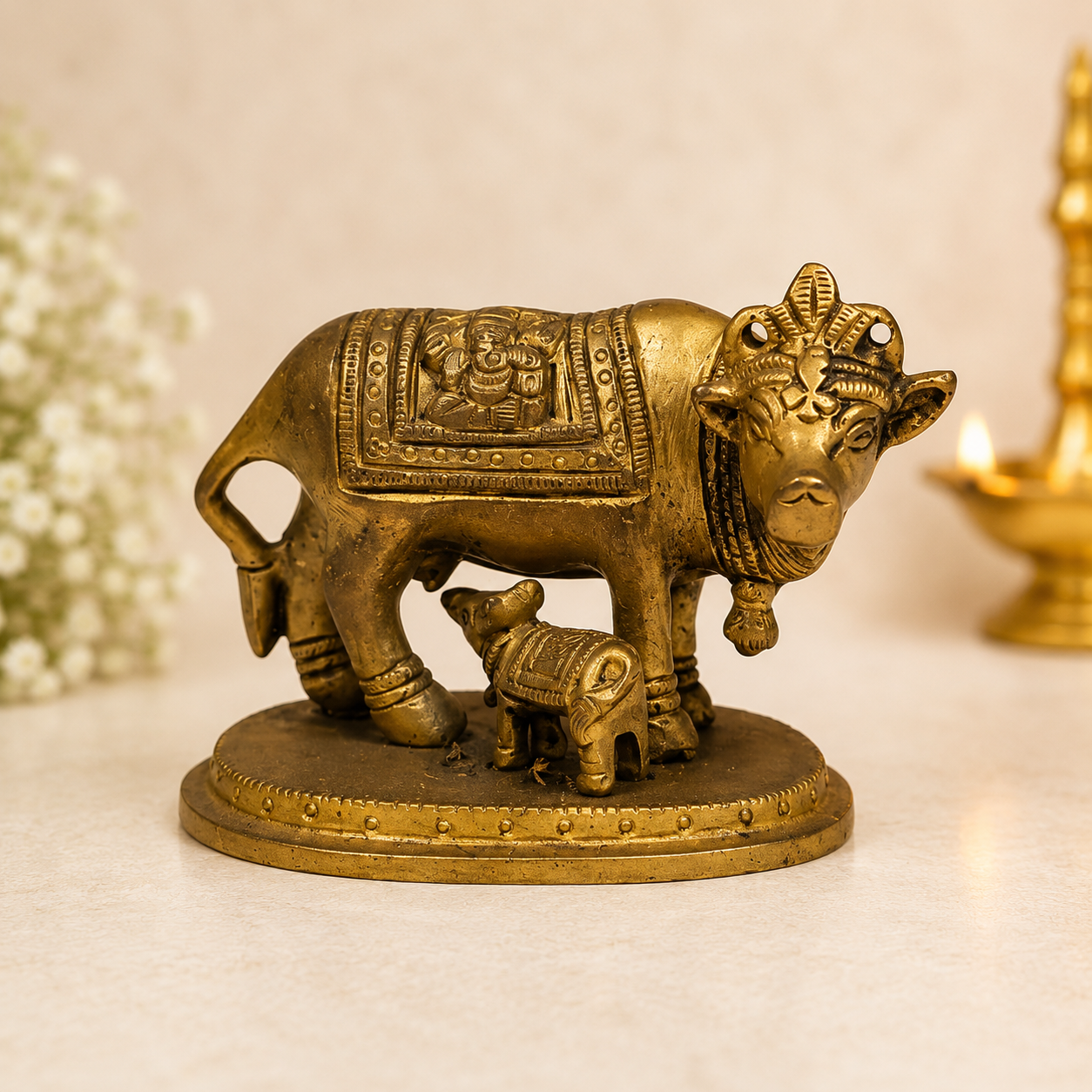 Handmade Brass Gaay Mata Idol with Calf
