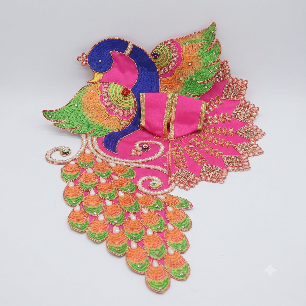 Mayur Leela Designer Poshak Radha Pink – Peacock Theme Laddu Gopal Dress