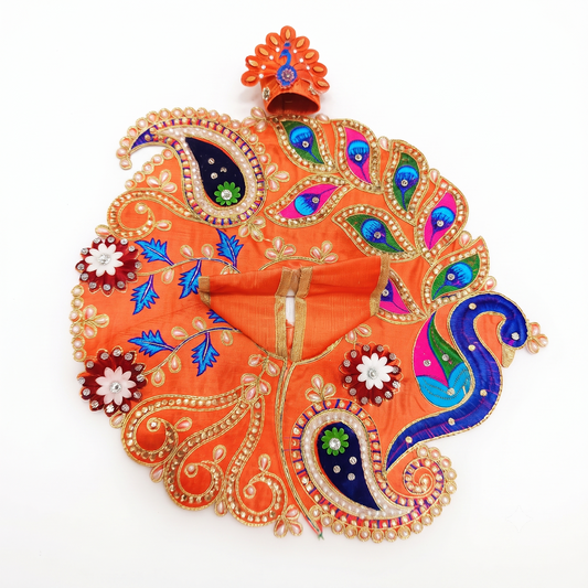 Mayur Ratna Poshak Kesari Orange (Orange) – Designer Laddu Gopal Dress