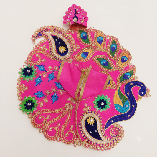 Mayur Ratna Poshak Radha Pink (Pink) – Designer Laddu Gopal Dress