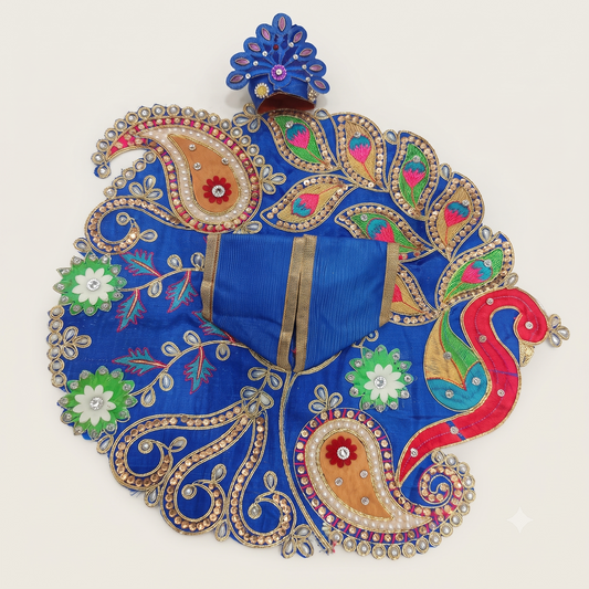 Mayur Ratna Poshak Peacock Blue (Blue) – Designer Laddu Gopal Dress