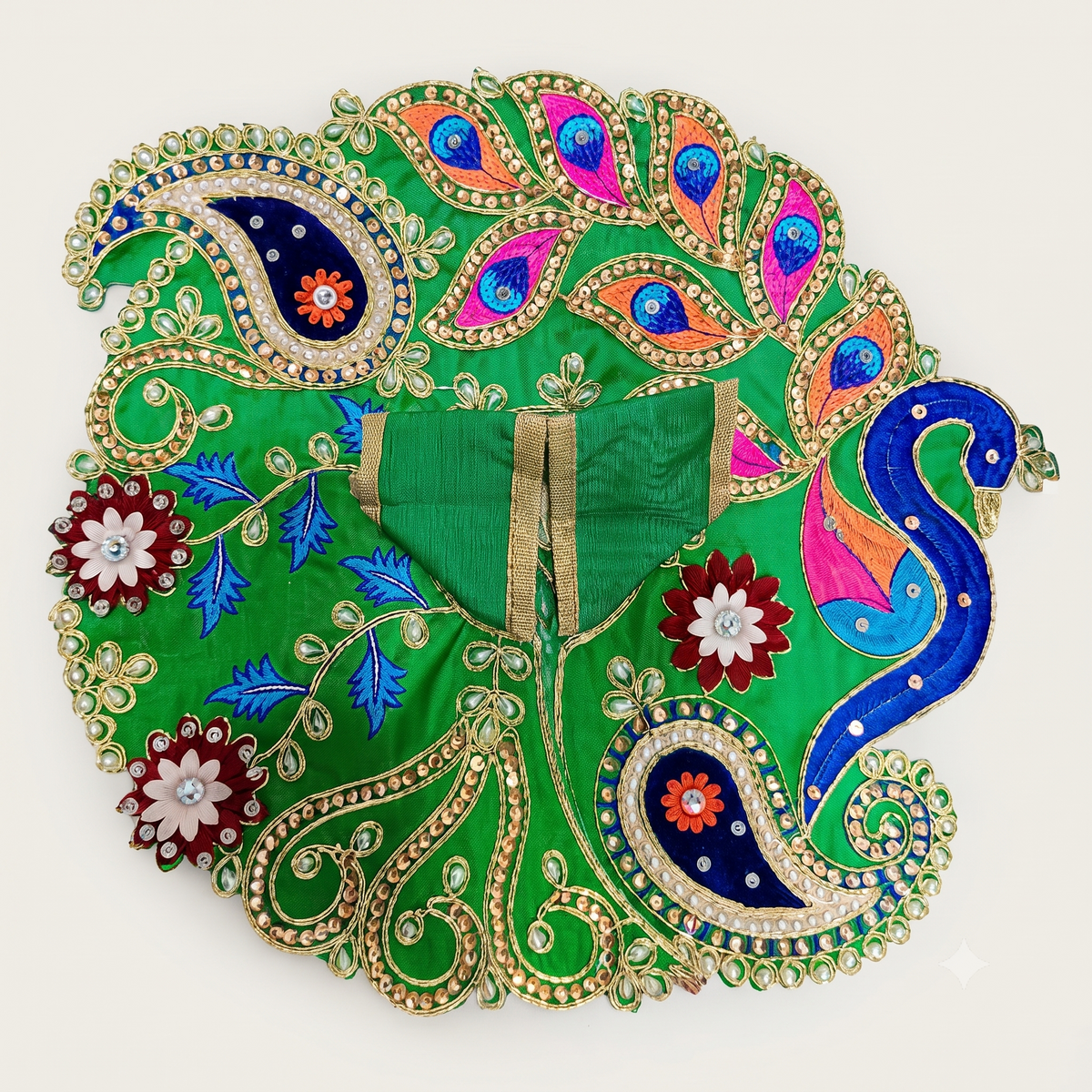 Mayur Ratna Poshak Yamuna Green (Green) – Designer Laddu Gopal Dress