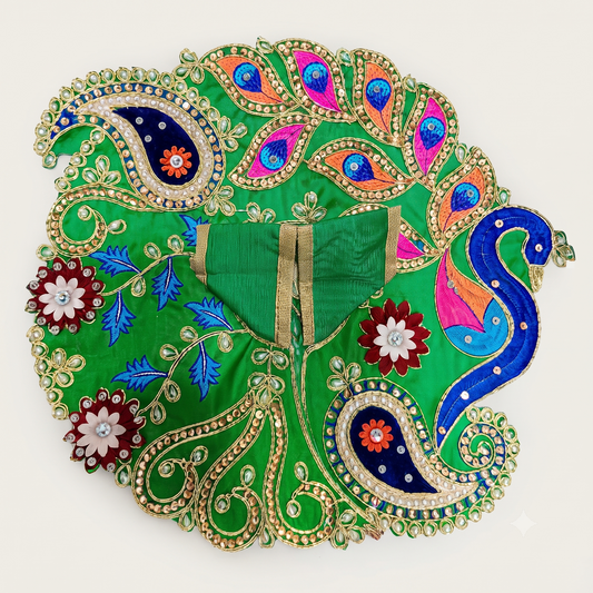Mayur Ratna Poshak Yamuna Green (Green) – Designer Laddu Gopal Dress