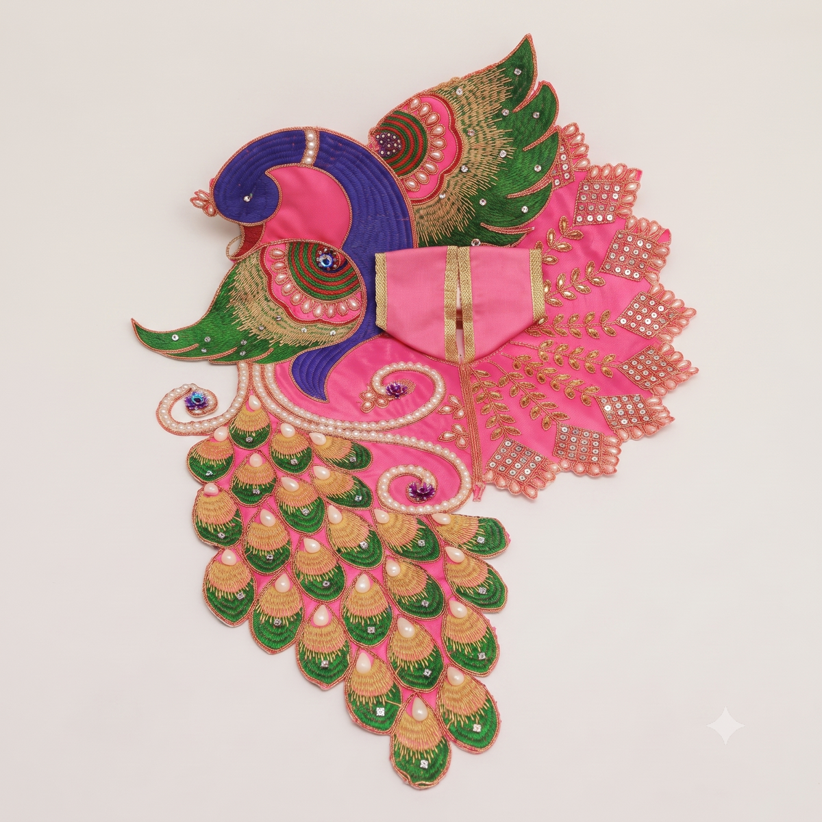Mayur Leela Designer Poshak Komal Gulab (Baby Pink) – Peacock Theme Laddu Gopal Dress