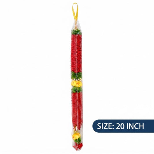 Red Decorative Flower Mala with Yellow Rose Accents for Home, Pooja & Festive Décor (20inch)