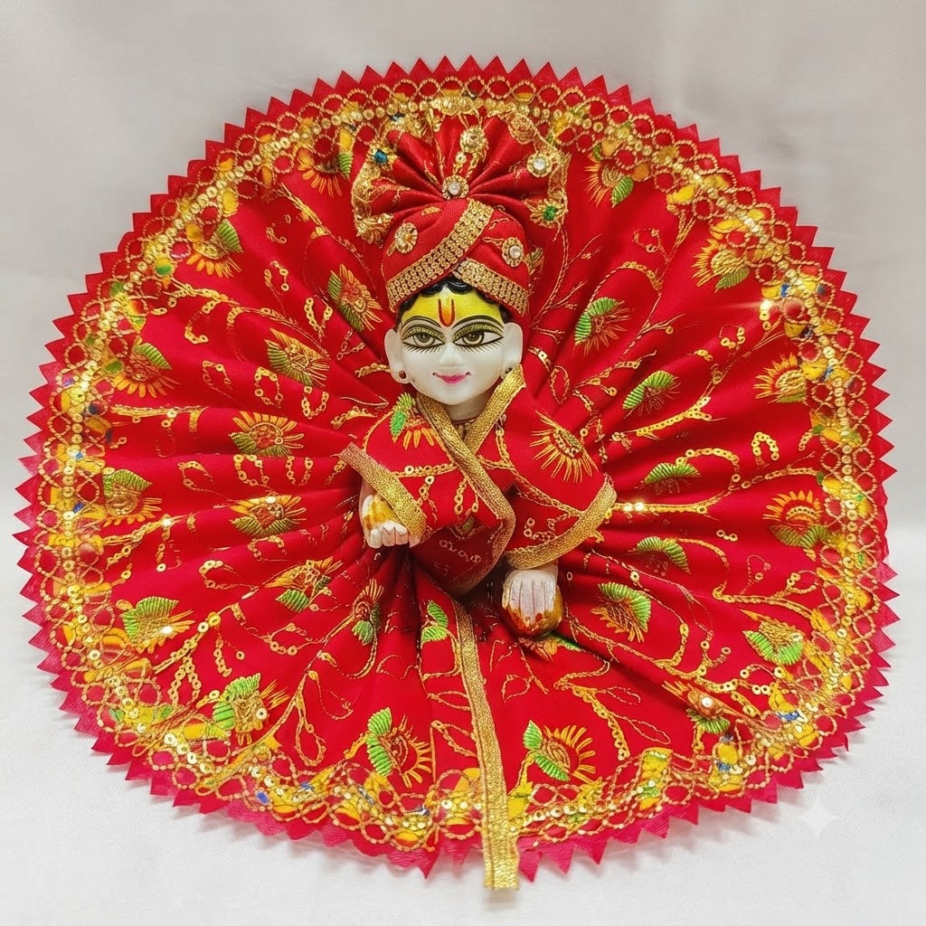 Phoolwari Designer Poshak Vrindhavan Red (Red) for Laddu Gopal