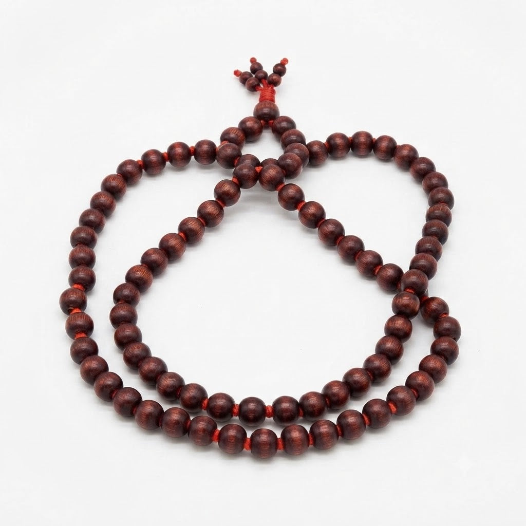 Original Lal Chandan Mala – Sacred Red Sandalwood Prayer Beads Necklace for Japa & Meditation