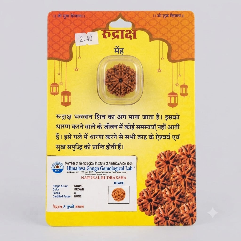 Certified 8 Mukhi Rudraksha – Natural Eight Faced Rudraksha Bead in Blister Packing