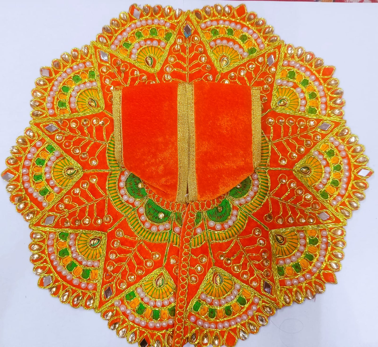 Orange Velvet Embroidered Laddu Gopal Poshak