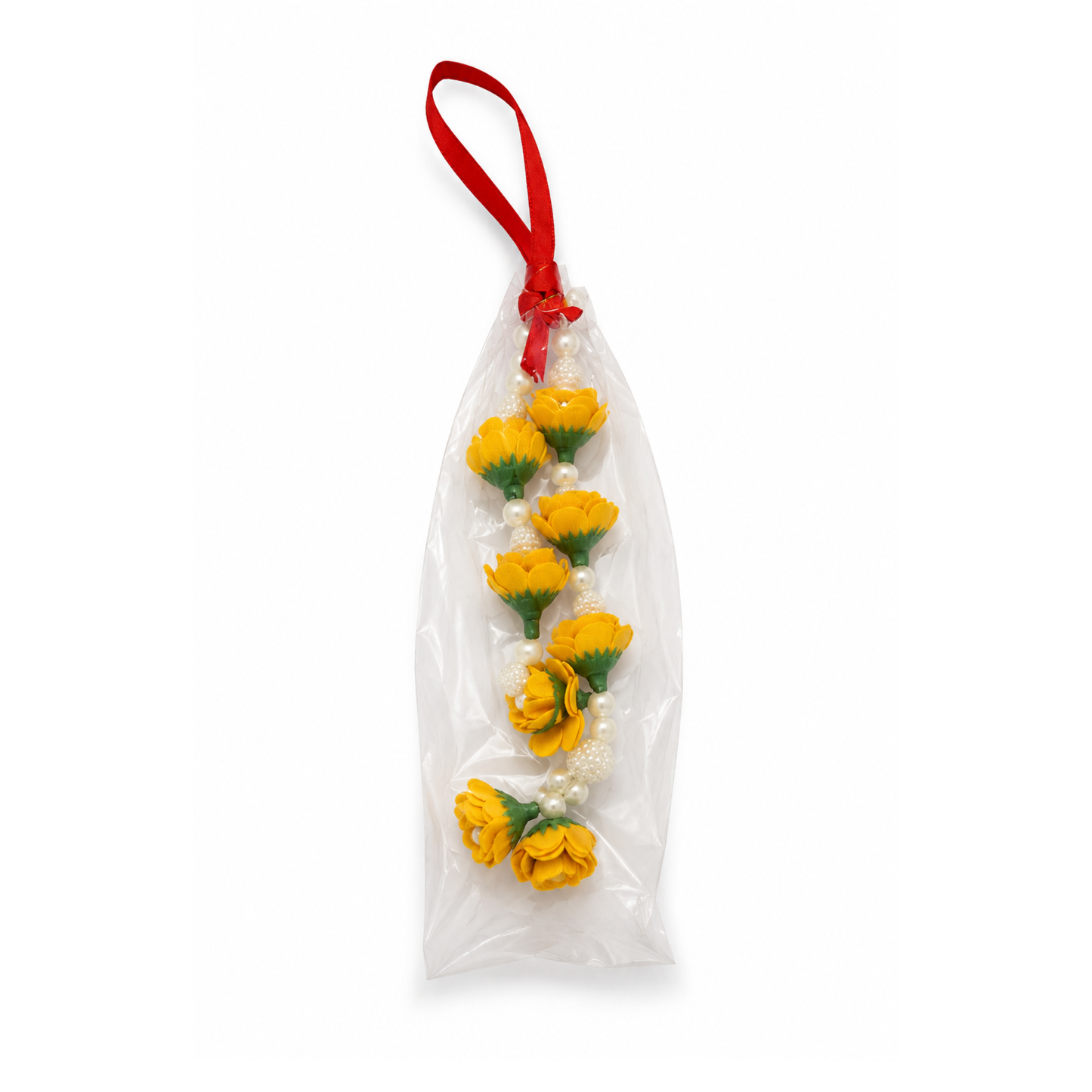 Yellow Flower Decorative Hanging Mala with Pearl Beads