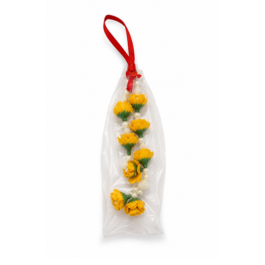 Yellow Flower Decorative Hanging Mala with Pearl Beads