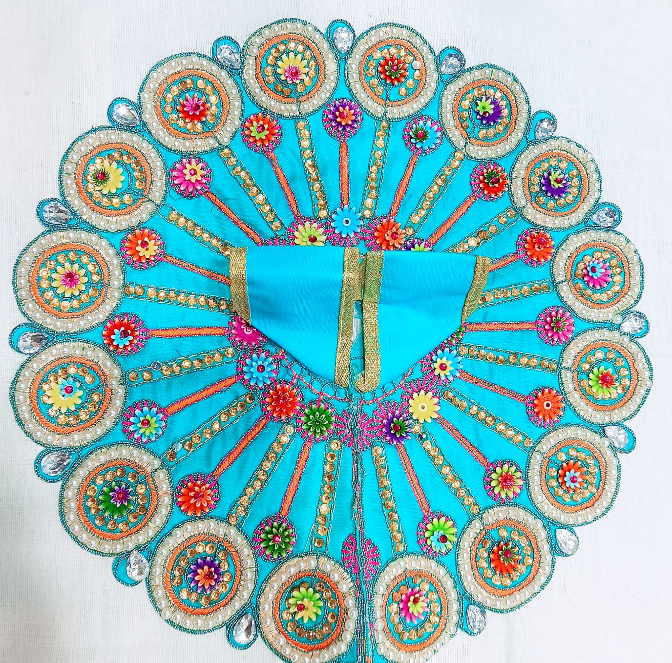 Shyam Sky Blue Floral Laddu Gopal Poshak