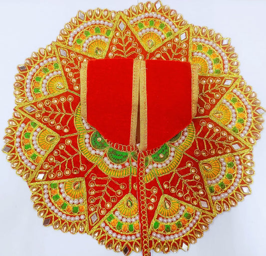 Vrindavan Red Pearl Embroidered Shringar Poshak