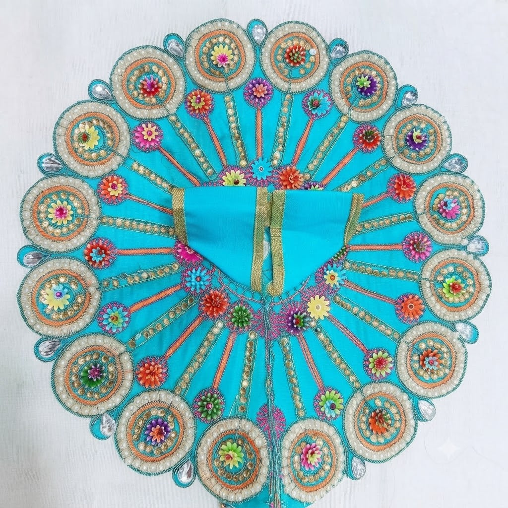 Handcrafted Braj Shringar Blue Gopal Poshak with Round Shiny Embellished Border